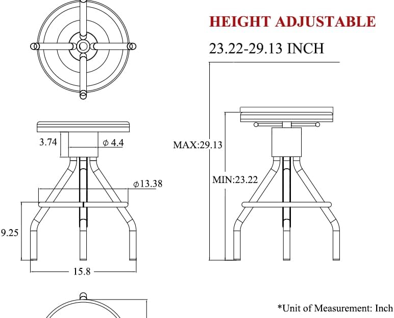 LOKKHAN Set of 2 Industrial Bar Stool-Height Adjustable Swivel Wood and Metal...