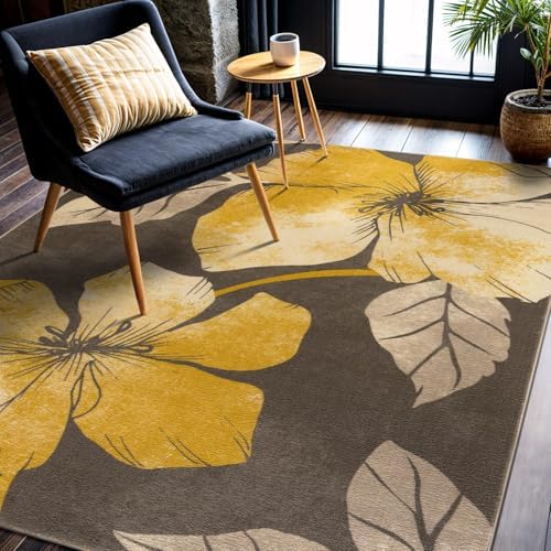 CAMILSON Solana Modern Floral 5x7 Area Rugs Non-Skid (Non-Slip) Rubber Backin...