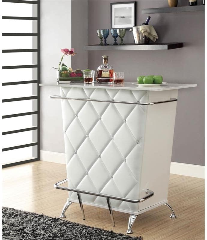Benzara BM181080 Contemporary Style Leatherette Padded Bar Table with Button ...