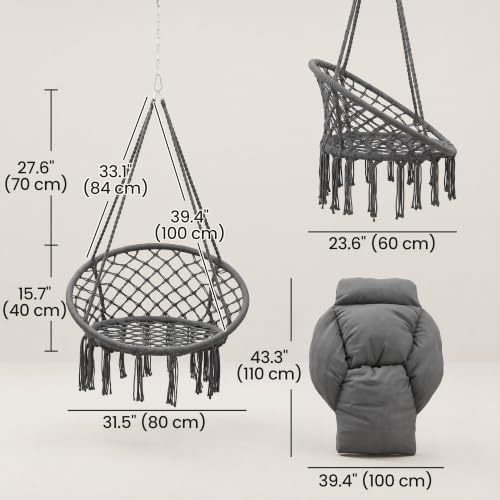 Outsunny Hammock Swing Chair w/Large Cushion Cotton Rope Chain Dark Gray