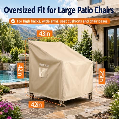 X-Large Heavy Duty Outdoor Chair Covers Waterproof, 43 x 42 x 42 in, Beige