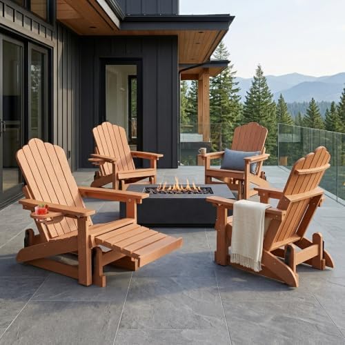 Adirondack Glider Chairs Set of 2,with Retractable Ottoman,Adjustable Back