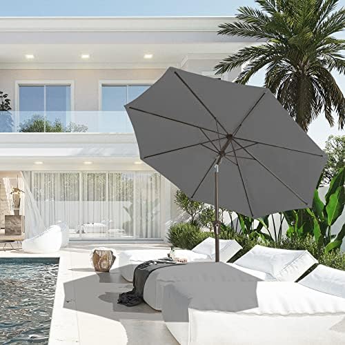 JEAREY 9FT Outdoor Patio Umbrella, Market Umbrella, Dark Gray