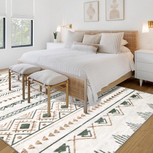Area Rug Living Room Rugs 8x10 - Large Soft Boho Geometric Rug, Non-Slip Fold...