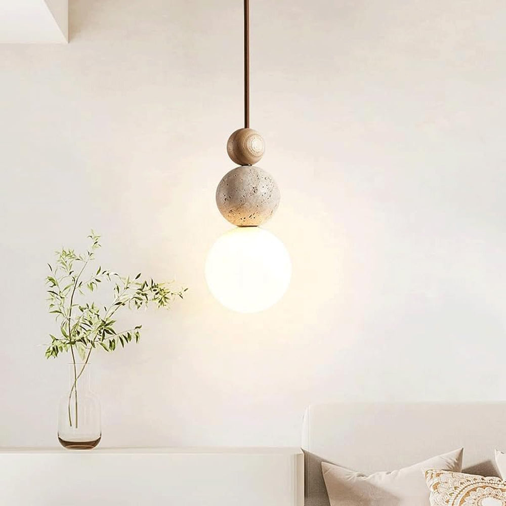 Modern Indoor Pendant Light Natural Stone Spherical Hanging Light Frosted Whi...