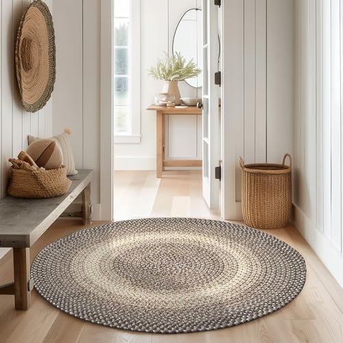 Super Area Rugs Braided Rug Round 8ft Farmhouse Kitchen Rug - Ridgewood Braid...