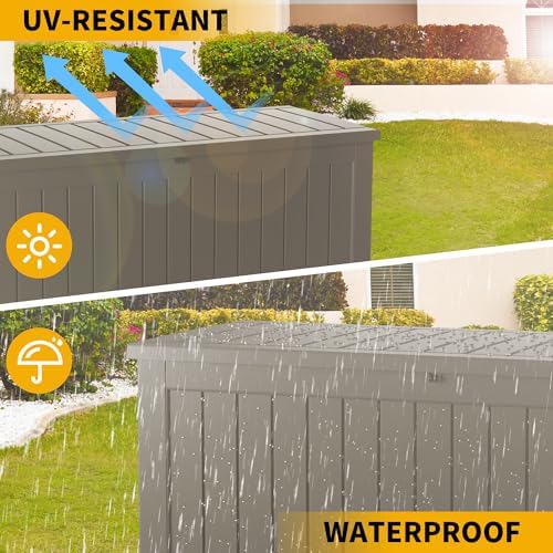 270 Gallon Outdoor Storage Box Waterproof, Lockable Resin Deck Box Large Stor...