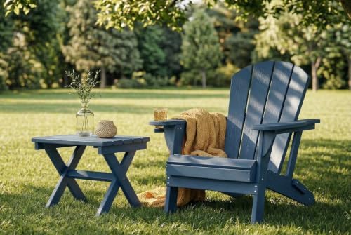 Folding Adirondack Chair with Cup Holder and Phone Holder, Heavy Duty HDPE Pl...