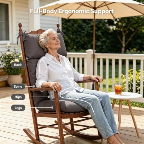 QILLOWAY Outdoor Rocking Chair Cushion 43x21 Inch, 100% Polyester Waterproof ...