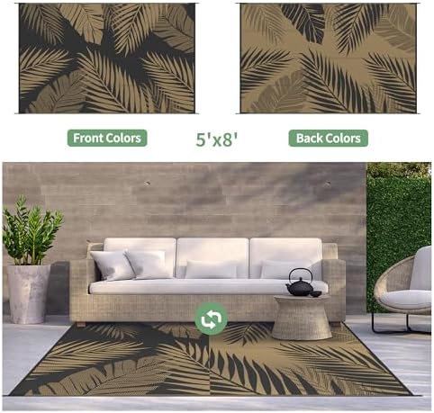 GENIMO Outdoor Rug, Waterproof Plastic Rugs for Patio, 5'x8' Black Brown