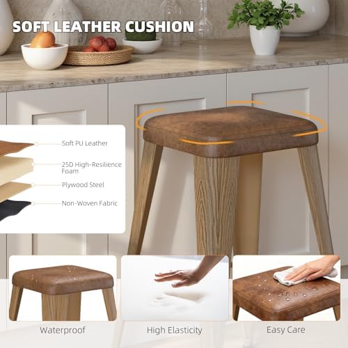 Bar Stools Set of 4, 24" Counter Height Bar Stools Backless, Upholstered...