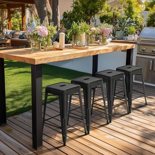 Yaheetech 24 Inch Metal Bar Stools Set of 4, Stackable Barstools, Black