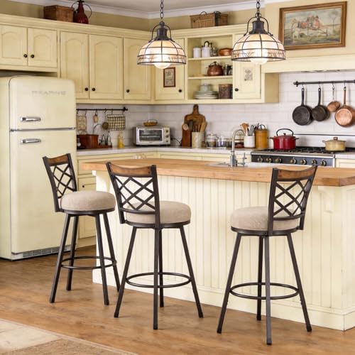 KORZEY Swivel Bar Stools Set of 2, 25/30 Inch Adjustable Beige Fabric Bar Cha...