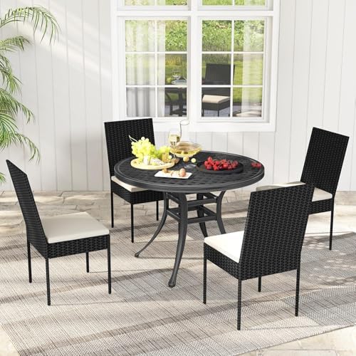 HAPPYGRILL Patio Dining Chairs Set of 4, Outdoor Armless Rattan Wicker Chair ...