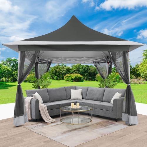 COBIZI 12x12 Pop Up Gazebo with Mosquito Netting,Peaked Roof Canopy,Gray