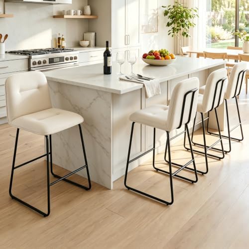 Bar Stools Set of 3, 26" Counter Height Bar Stools with Back, Modern Lin...
