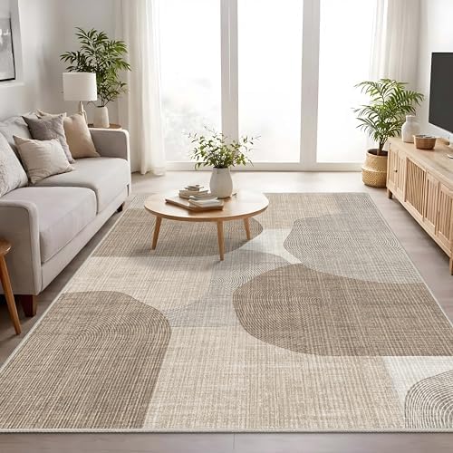 5x7 Area Rugs Modern Beige Washable Rug for Living Room Bedroom