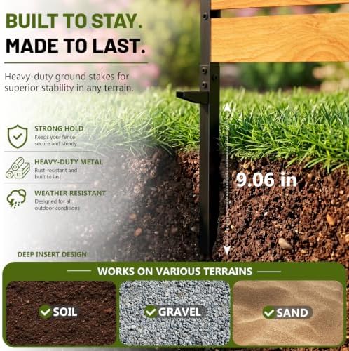 3 Panels No Dig Wood Privacy Screen, 42" H x 40" W Outdoor AC Fence