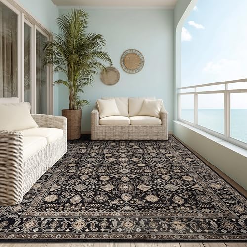 Ruaruarug Washable Area Rug 8×10 for Living Room, Ultra Soft, Black Gold