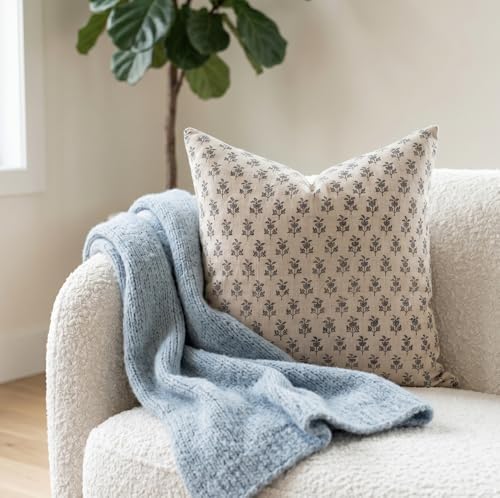 Linen Throw Pillow Covers 20x20 inch Soft sage and Blue Decorative Pillow Cov...
