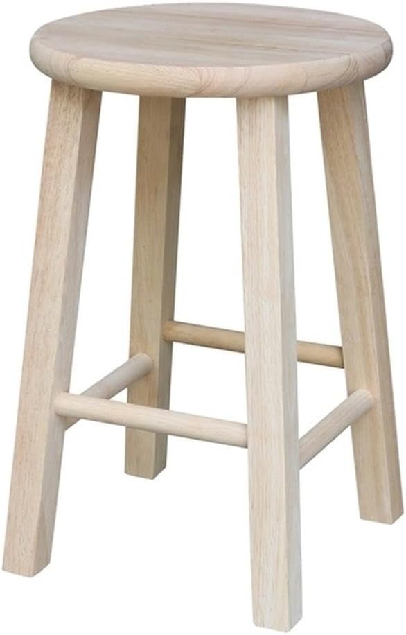 IC International Concepts Solid Wood Round Top Stool, 18" Seat, Unfinished