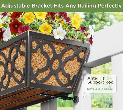 Y&M 4pcs 24 Inch Window Deck with Coconut Coir Liner, 24" Railing Pl...
