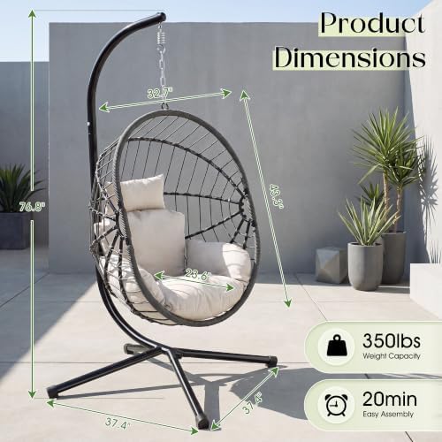 LEX CRAFT Hanging Egg Chair with Stand, Swinging Egg Chair Outdoor Indoor, Ha...