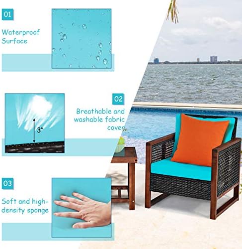 Tangkula 3 Pieces Patio Wicker Furniture Set, Rattan Outdoor Sofa Set w/Washa...