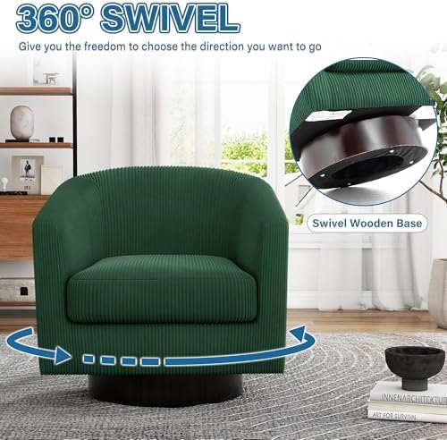Swivel Barrel Chairs Set of 4, Corduroy Accent Chair, Dark Green