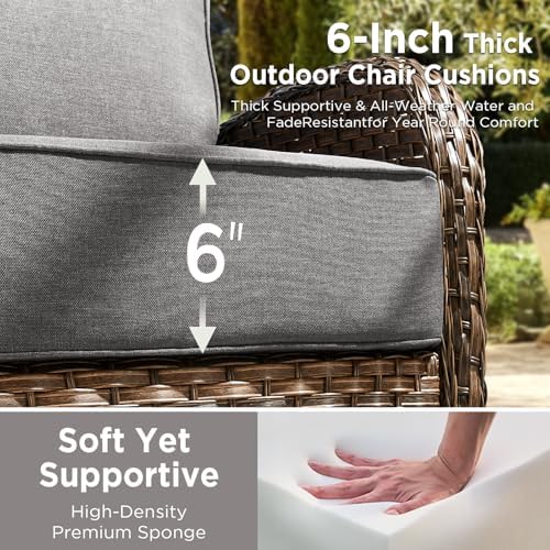 Luxury Patio Furniture Set with 42.5" Fire Pit Table, 6-Inch Thick Cushi...