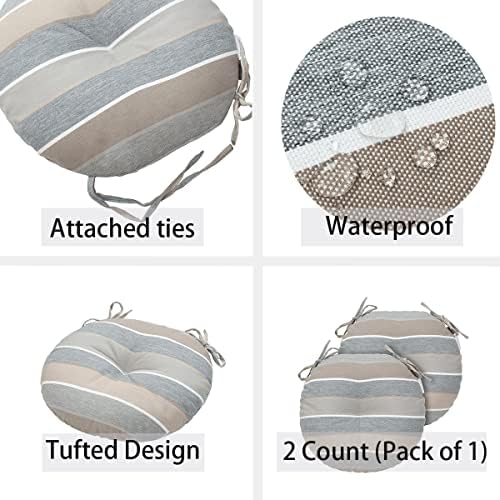 Bistro Chair Cushions 15 inch,Set of 2,Tufted Round Chair Cushions with Ties,...