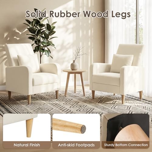 COLAMY Mid-Century Modern Upholstered Accent Chair with Back Pillow & Sol...