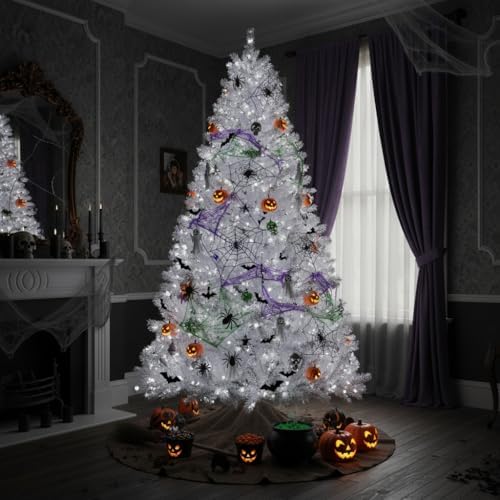 Prelit White Christmas Tree 6ft - White Halloween Tree with 300 LED Lights, 7...