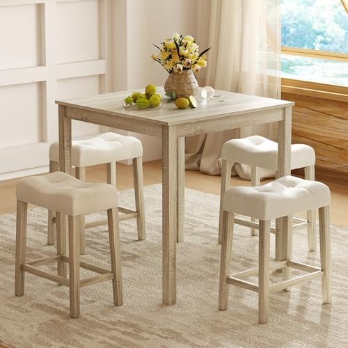 GIANTEX 24" Saddle Bar Stools Set of 4, Farmhouse Button Tufted Barstools