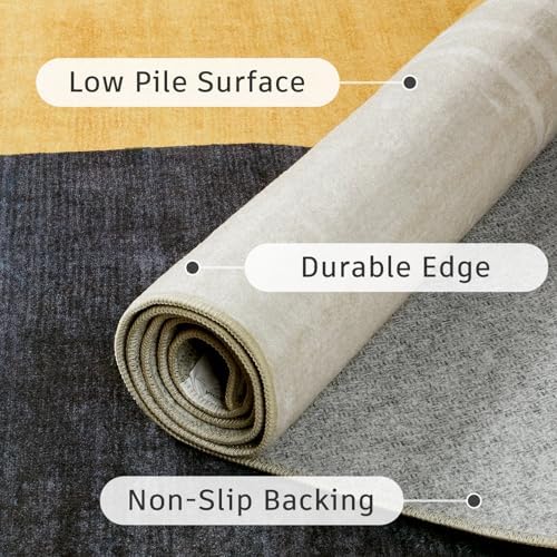 DCX Abstract Washable 6x9 Rug, Non Slip Low Pile Rug, Blue & Yellow