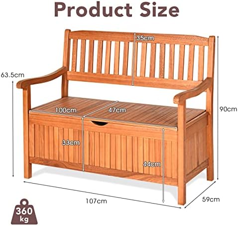 S AFSTAR Outdoor Patio Bench with Storage Box, 33 Gallon Storage Bench Deck B...