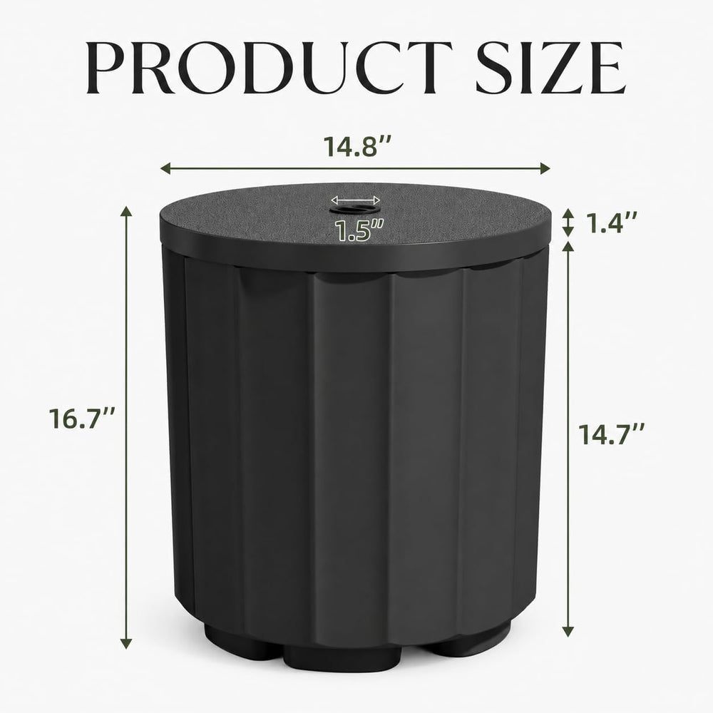 Umbrella Side Table with Hole, Weighted Umbrella Base, Black