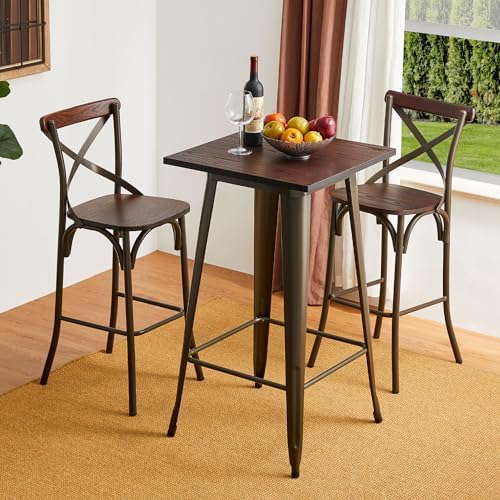Glitzhome Square Bar Table, 41.25" H Elm Wood Top Bistro Pub Table with ...