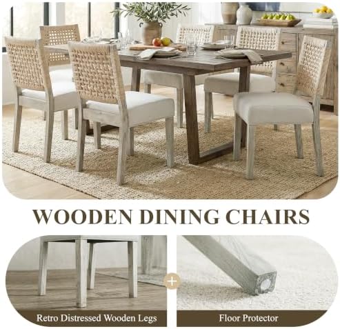 chairus upholstered Dining Chairs Set of 4, Boho Coastal Dining Room Chairs w...