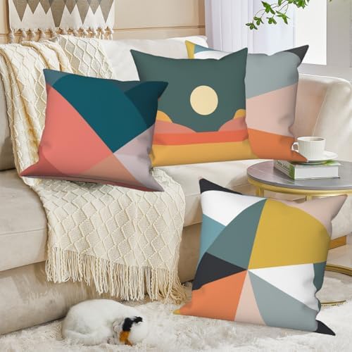 4 Pcs/Set Colorful Pillow Covers Geometry Strip Outdoor Patchwork Geometric S...