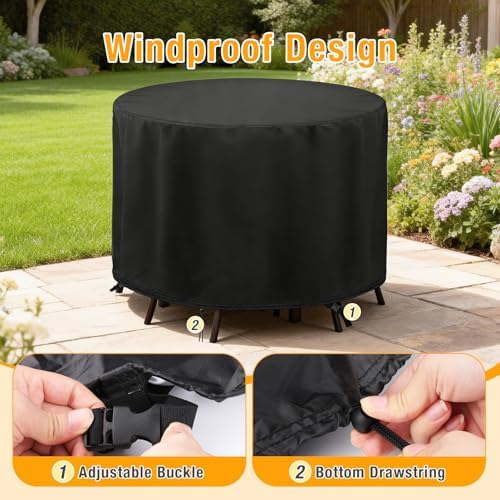 POMER Round Patio Furniture Set Cover,Outdoor Round Table Cover 72"D x 4...