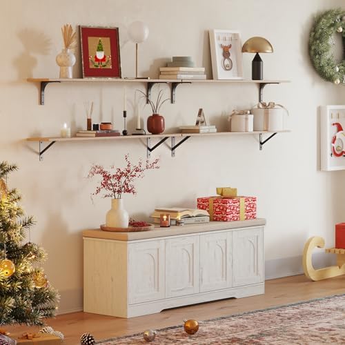 DINZI LVJ Shoe Storage Bench with Cushion, Door, Rustic White 47.2"LX17....