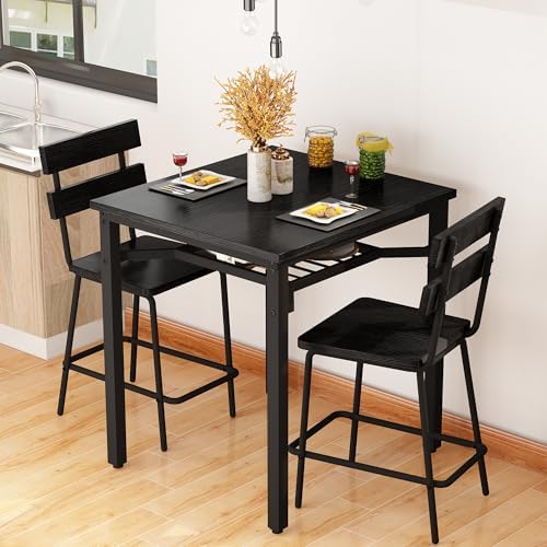 Hooseng 3 Piece Bar Table and Chairs Set, Counter Height Small Dining Table w...