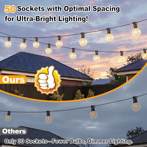 100ft 2-Pack Outdoor String Lights, G40 LED Globe Waterproof Patio Lights