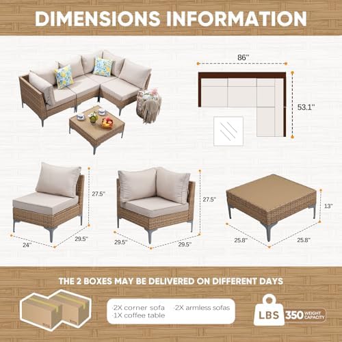 JOYURE 5 Piece Wicker Patio Furniture Set,Outdoor Conversation Sectional Sofa...