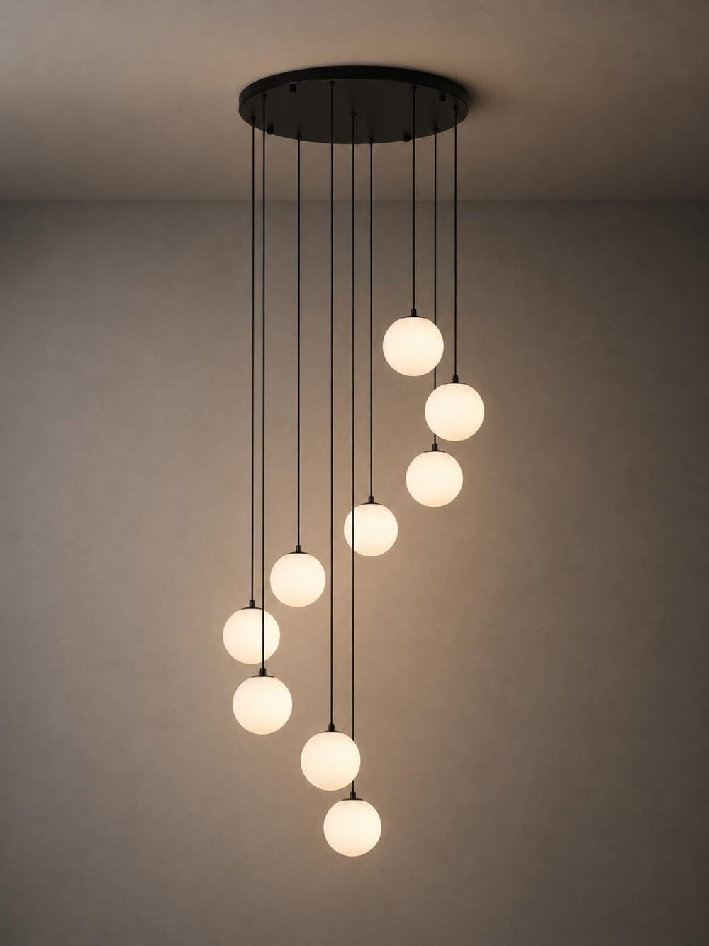Black Globe High Ceiling Chandelier - 9-Light 360° Statement Focal Point