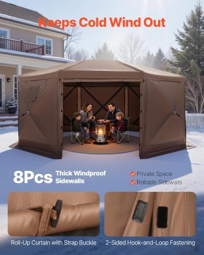 VEVOR Pop up Gazebo Screen Tent, 15 x 15 ft Large 8-Sided Camping Canopy Tent...