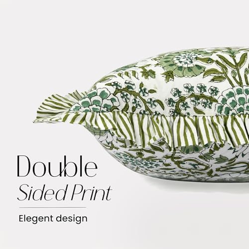 CPC Agate Green Block Print Ruffle Sham Pillow Cover 14x36 Inch, Pack of 1