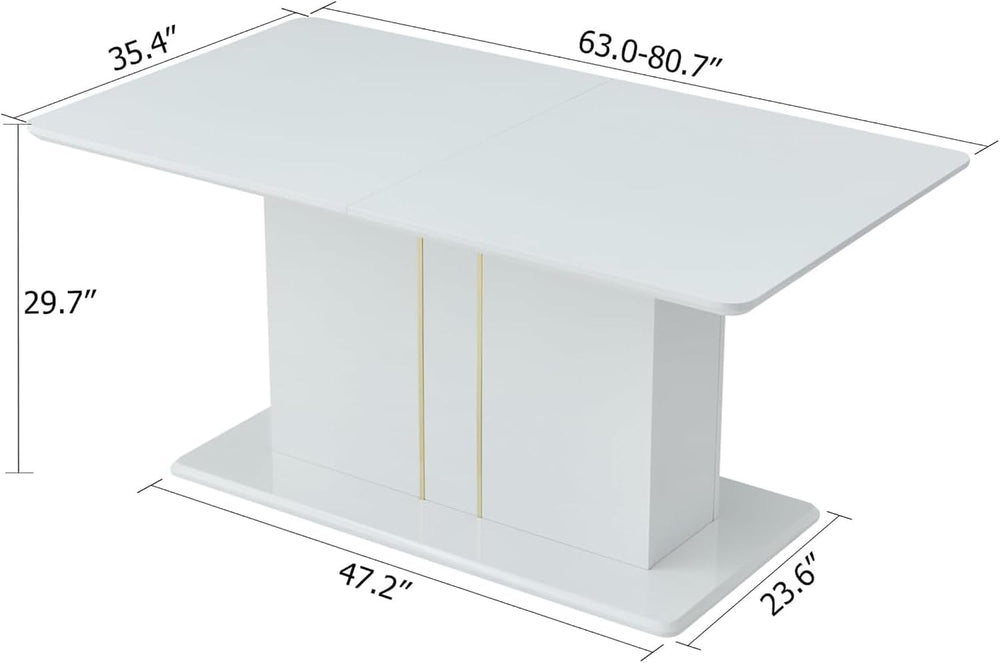 Homy Casa High Gloss Extendable Dining Table for 6 8 10 Persons, 63-80.7'...