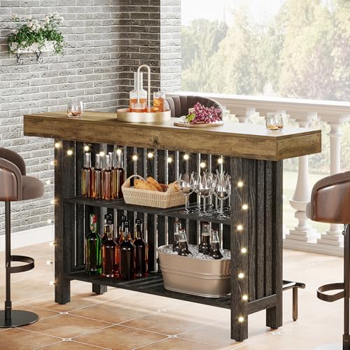 Tribesigns 63" Large Bar Table, 2-Tier Counter Height Table with Footrest